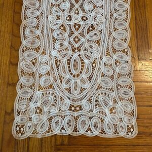 Vintage Battenburg Lace Table Runner Floral Tape Scroll 43x14  Country Farmhouse